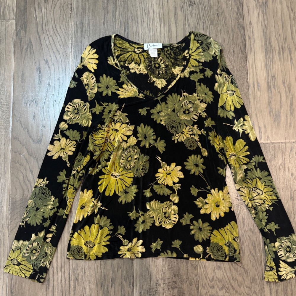 Carducci Vintage Floral Long Sleeve Top Black Green Women's Sz‎ Large Whimsigoth